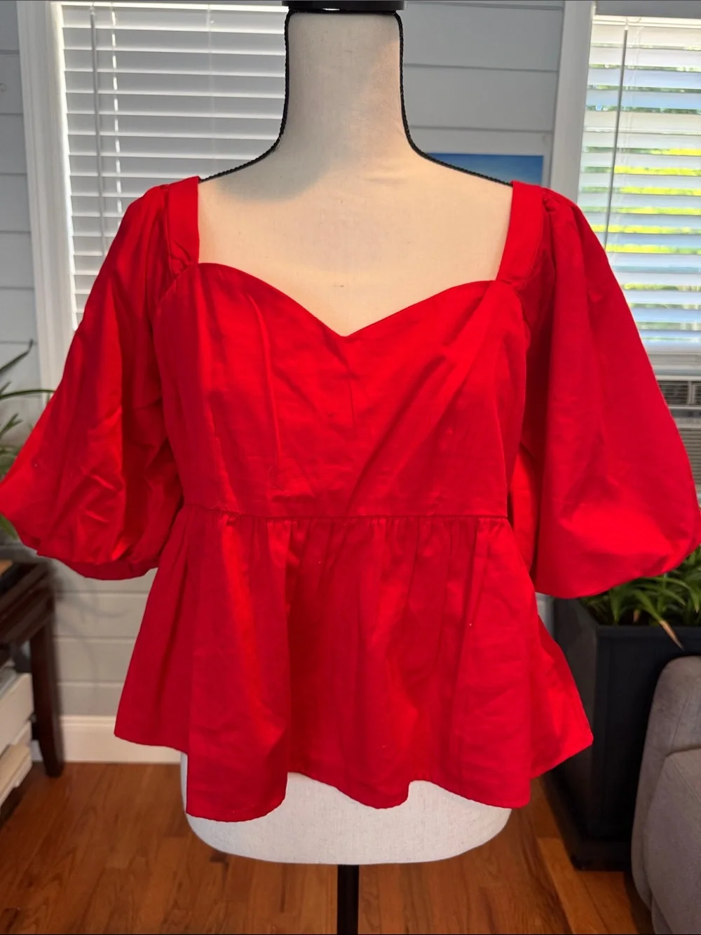 Old Navy Red Puff Sleeve Peplum Top